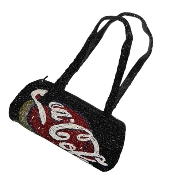 Coca Cola Vintage Black and Red Beaded Shoulder Bag - Picture 3 of 6